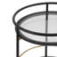 Chariot-bar rond à 2 niveaux avec accents dorés, structure en métal noir et tablettes en verre trempé pour bar personnel