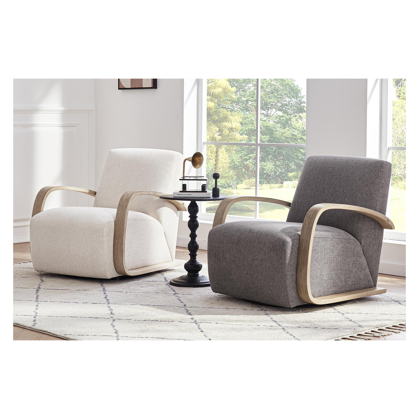 Brehana Swivel Armchair, Driftwood Ash, Washed Linen Performance Weave