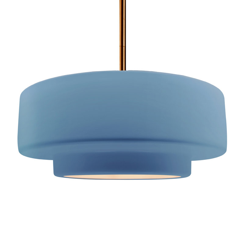 Luminaire suspendu à 1 lumière Meydan, Bleu ciel, H 6 po x l 16,25 po x P 16,25 po, Laiton brossé
