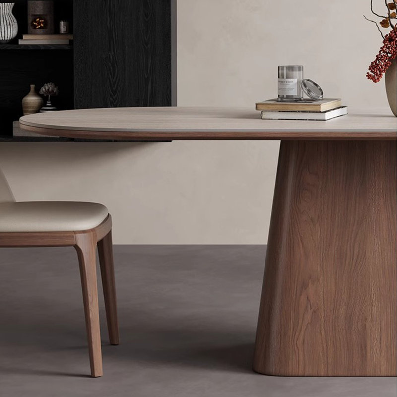 Simple Beige Rock Slab Oval Dining Table, 29.52"H x 62.99"L x 31.49"W