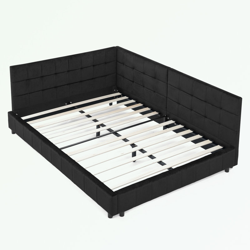 L-shape Corner Bed Frame Velvet Tufted Daybed