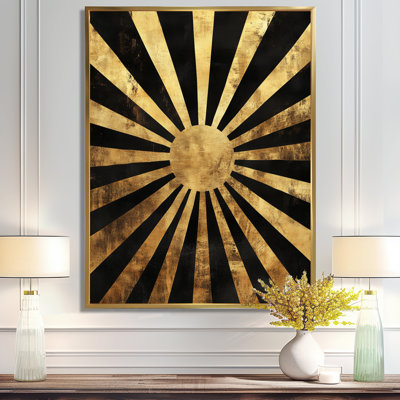 Toile soleil levant, art mural art déco or noir, soleil déco noir et or