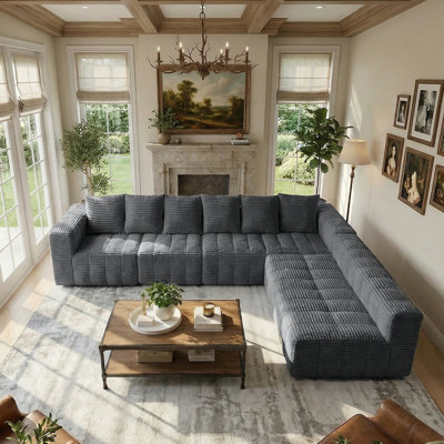 Boneless L-Shaped & U-Shaped Modular Cloud Sectional Sofa with 2 Ottomans, Modern Luxury Corduroy Couch, Deep Seat Comfy Cloud Couches for Living Room, No Assembly Required