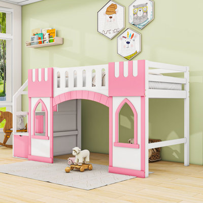 Lit mezzanine simple en bois avec escalier de rangement et fenêtre