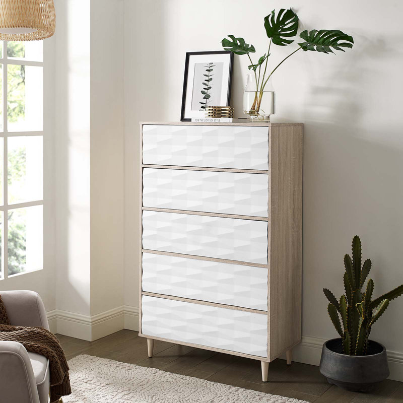 Commode 5 tiroirs Vespera par Modway, Chêne / blanc