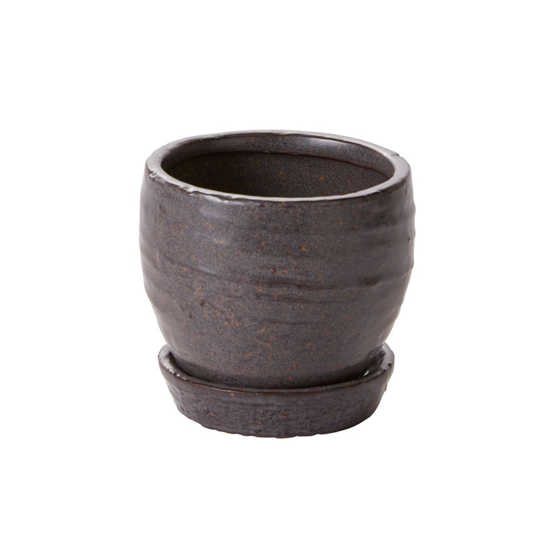 Helmuts Handmade Ceramic Pot Planter, 3.75" H x 3.5" W x 3.25" D, Black