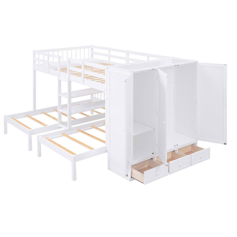 Jamaur Kids Full,Twin Bunk Bed with Drawers, White