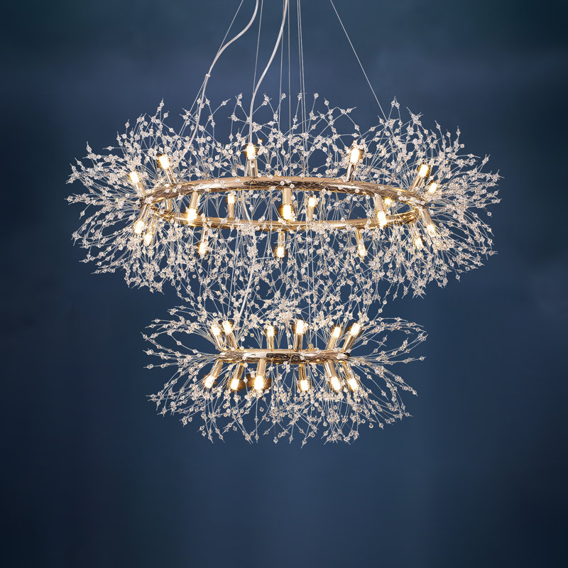 Lustre tambour 32 lumières Geetika, Or