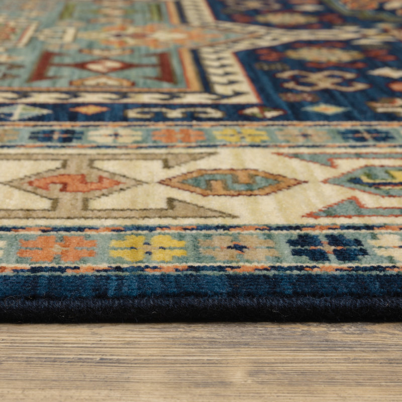 Tapis bleu / ivoire Oaklynn, Tapis de couloir 2 pi x 6 pi