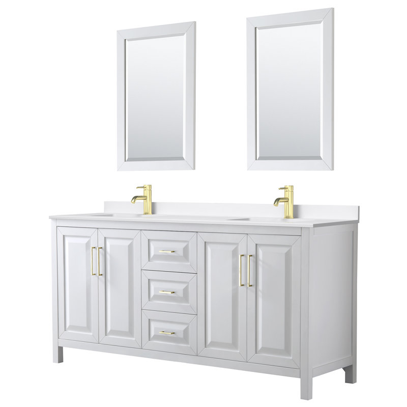 Daria 72'' W Vanity, White, Brushed Gold, Giotto Quartz