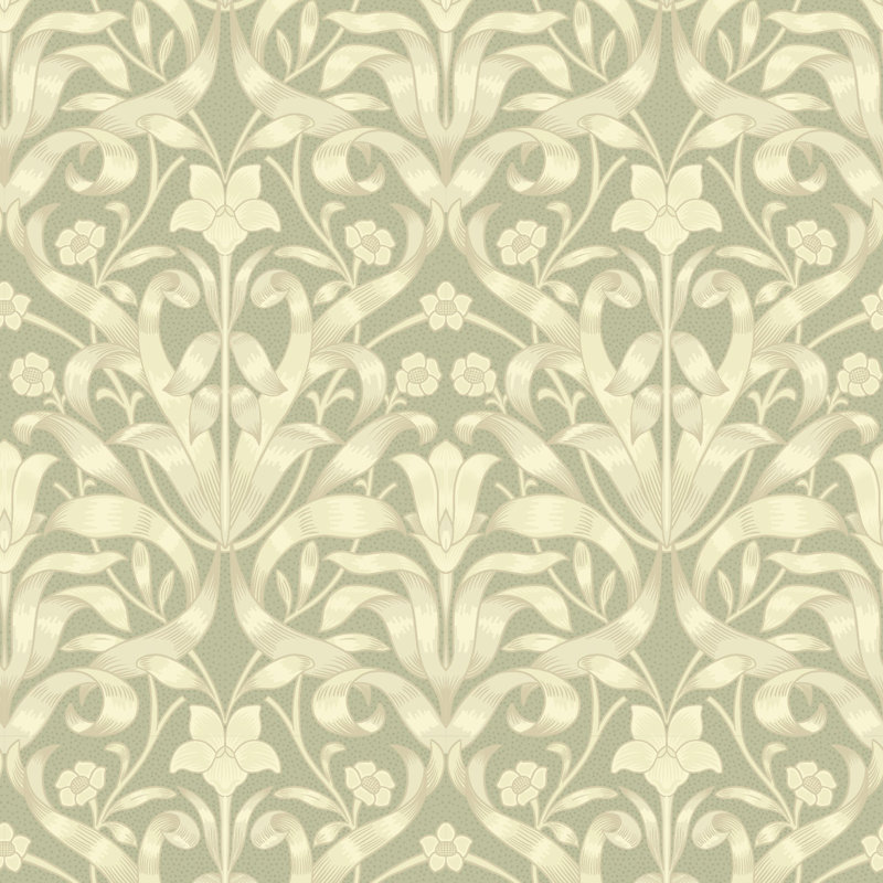 Ribbon Lily - Wallpaper, Pale Herb, Peel & Stick, Self-Adhesive
