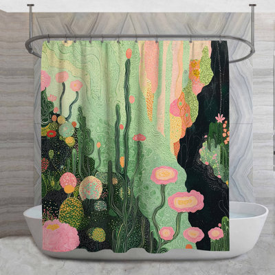 Floral Landscape Shower Curtain -  Nature Bathroom Decor Shabby Chic