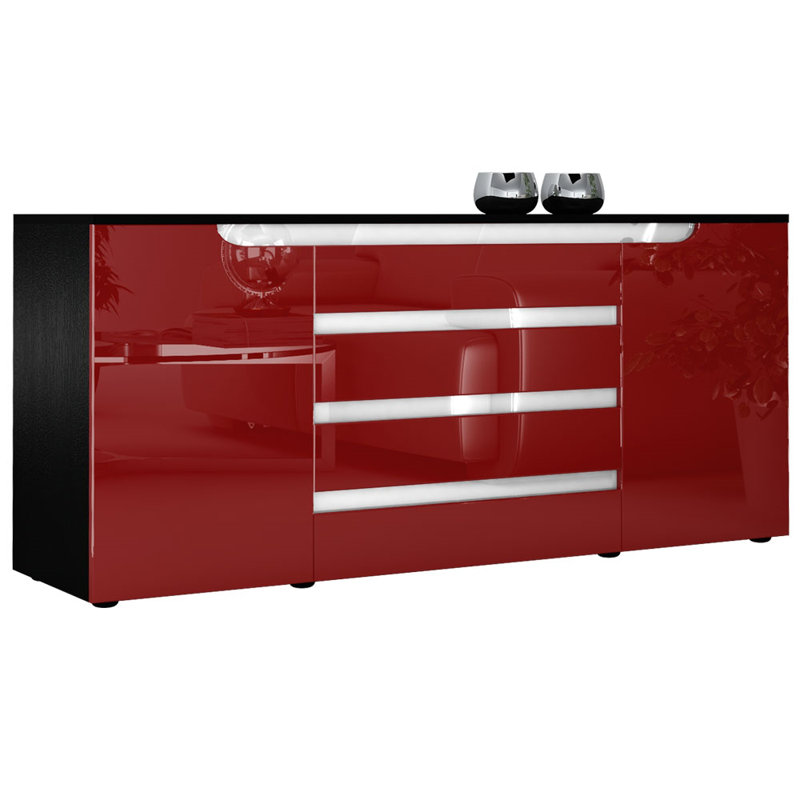 Autumn-Grace 166cm Sideboard, Burgundy (glossy)/White (glossy)