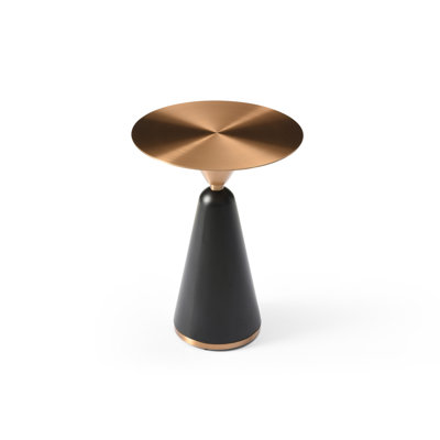 24" Rose Gold and Black Steel Round Pedestal End Table