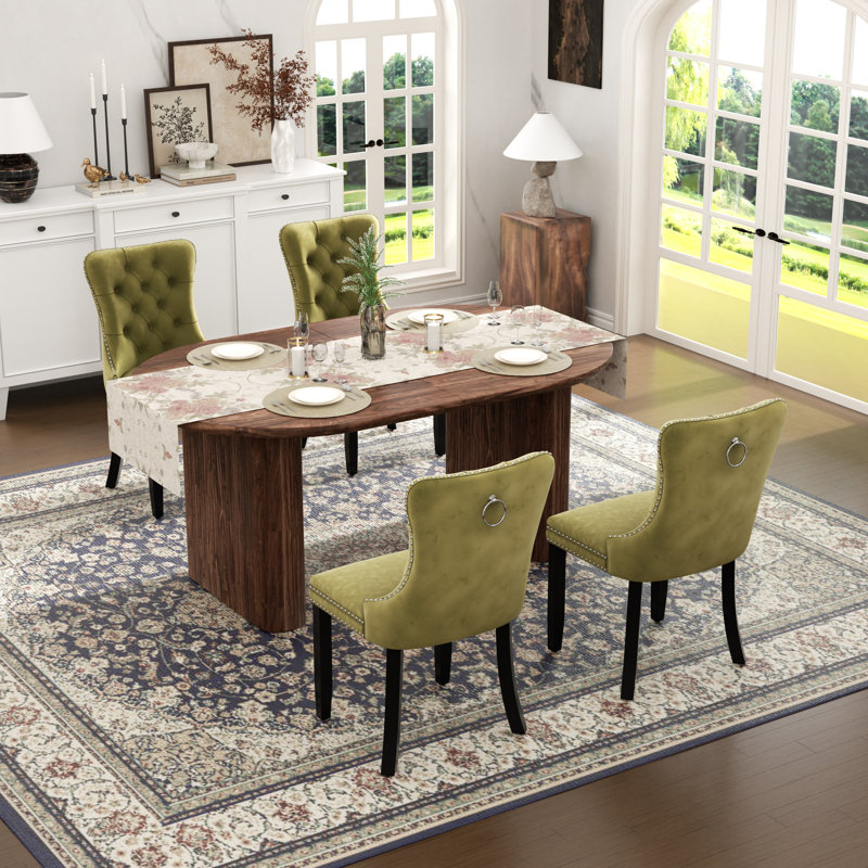 Table de salle à manger Farmhouse, table de salle à manger extensible rectangulaire avec chaise de salle à manger en velours capitonné