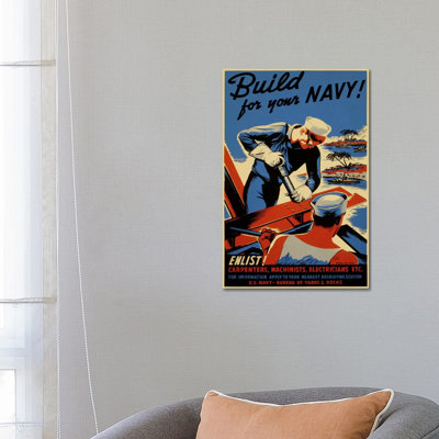 Build For Your Navy! Recruiting Vintage Poster - Wrapped Canvas Print
