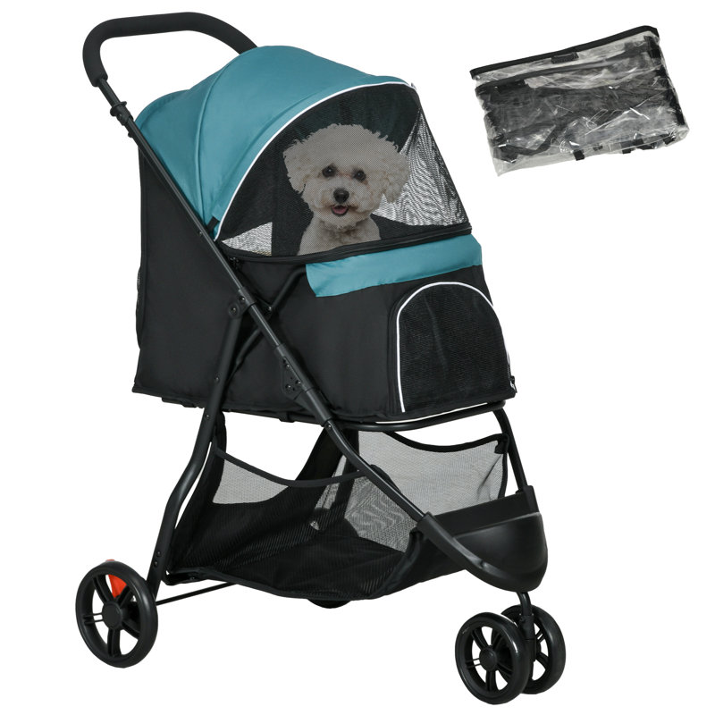 Foldable Pet Pet Stroller, Blue/Black