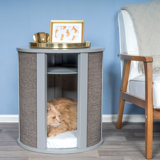 Purrrrfect End Table Cat Bed - Wood Cat Furniture Nightstand, Replaceable Scratch Pad & Cushion