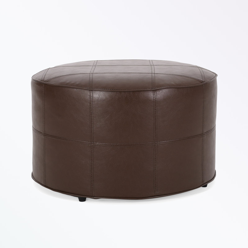 Repose-pieds rond en similicuir avec assise souple, Marron foncé