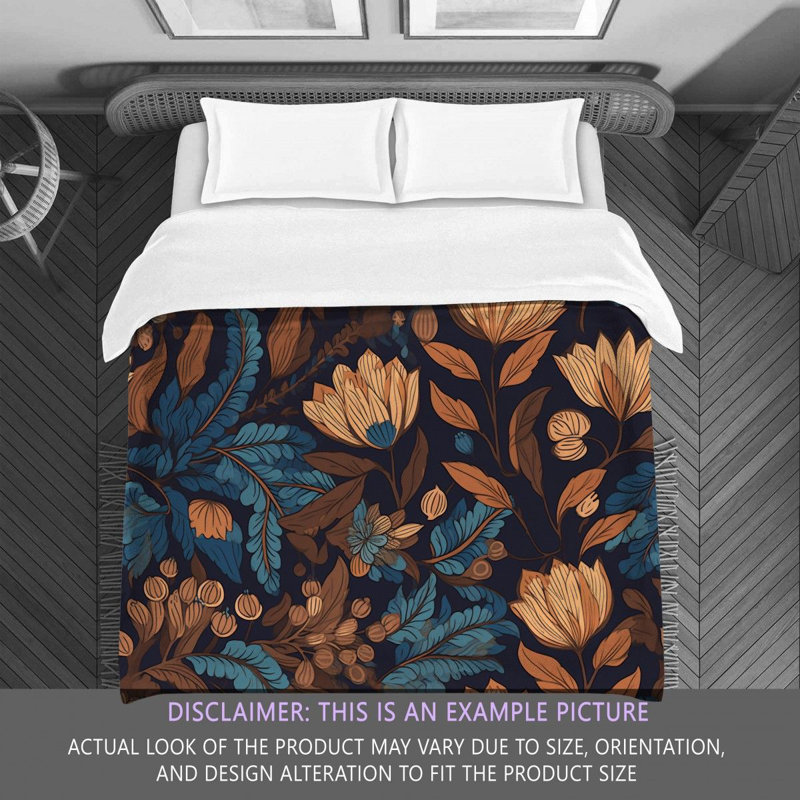 Machine Printed Comforter, Queen Comforter, Brown/Navy Floral