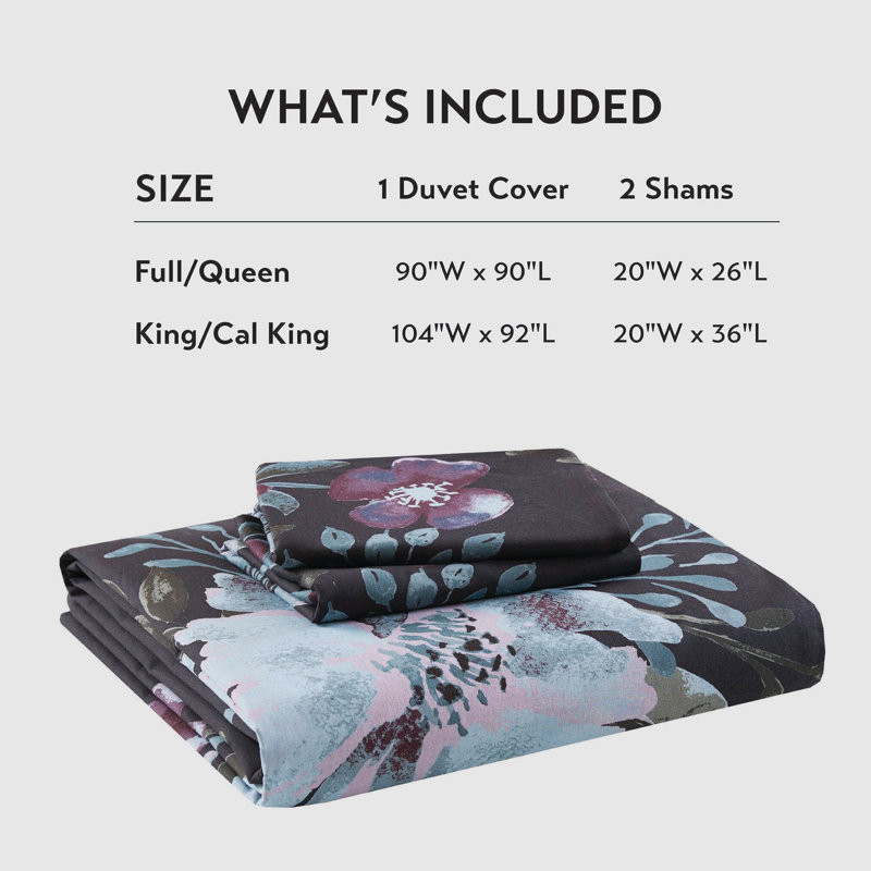 Jolene 3 Piece Cotton Duvet Cover Set, King / Cal King Duvet Cover + 2 King Pillow Shams