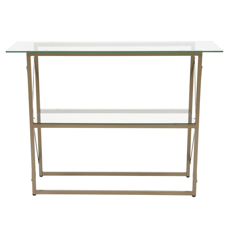 Heins Glass Console Table with Criss Cross Matte Gold Frame - Occasional Table