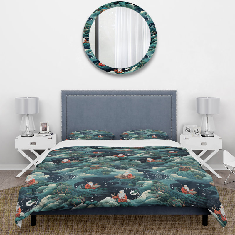 Literie Taoist I, Housse de couette pour grand lit et 2 taies décor