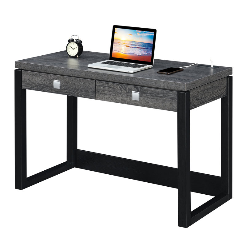 Sarhan Writing Desk with Power Outlet, Weathered Grey / Black
