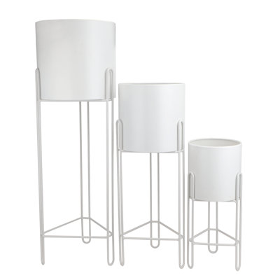 Latitude Run® Set of 3 Planters With Stand Indoor Otdoor Tall Planters For Indoor
