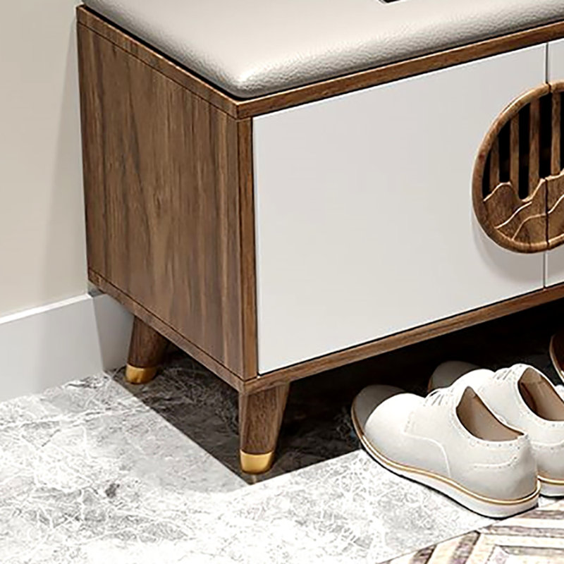 31.5in Multi-functional Shoe Storage Bench, White/Light Walnut