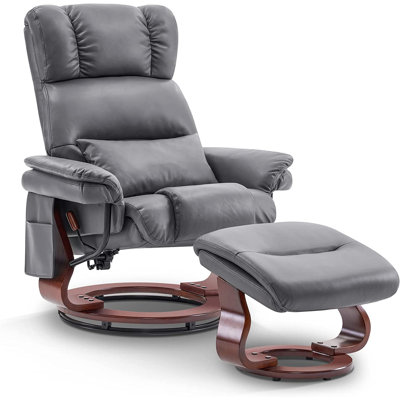 Swivel Recliners with Ottoman, Reclining TV Chairs with Vibration, Faux Leather Lounge Chair