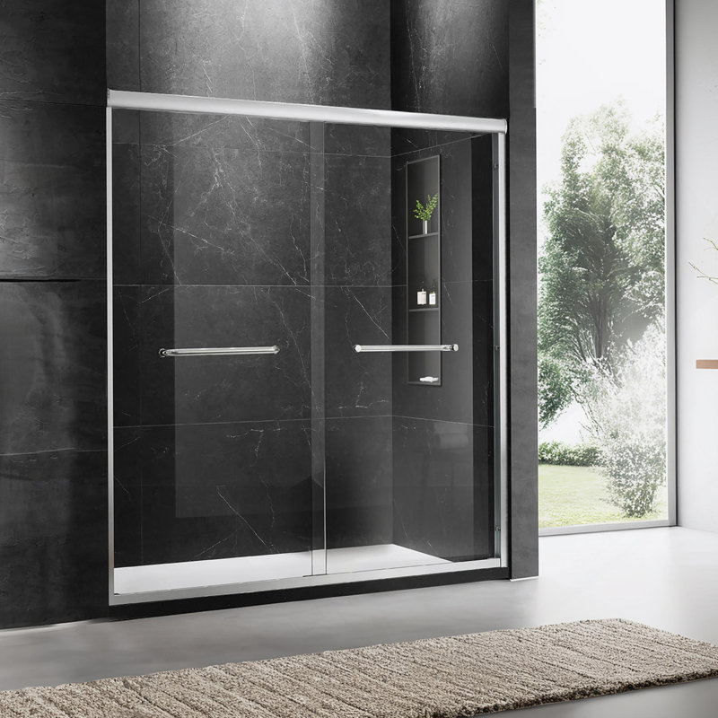 Porte de douche sans cadre, porte de douche en verre trempé pour salle de bain, Nickel brossé
