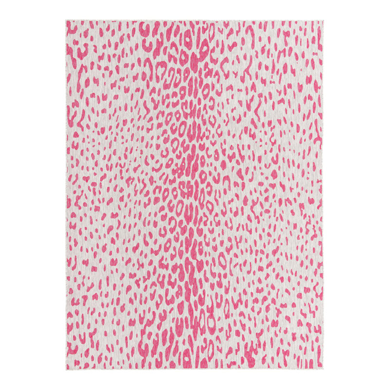 Tapis de safari d'extérieur rose et gris, Rectangle 9 pi x 12 pi