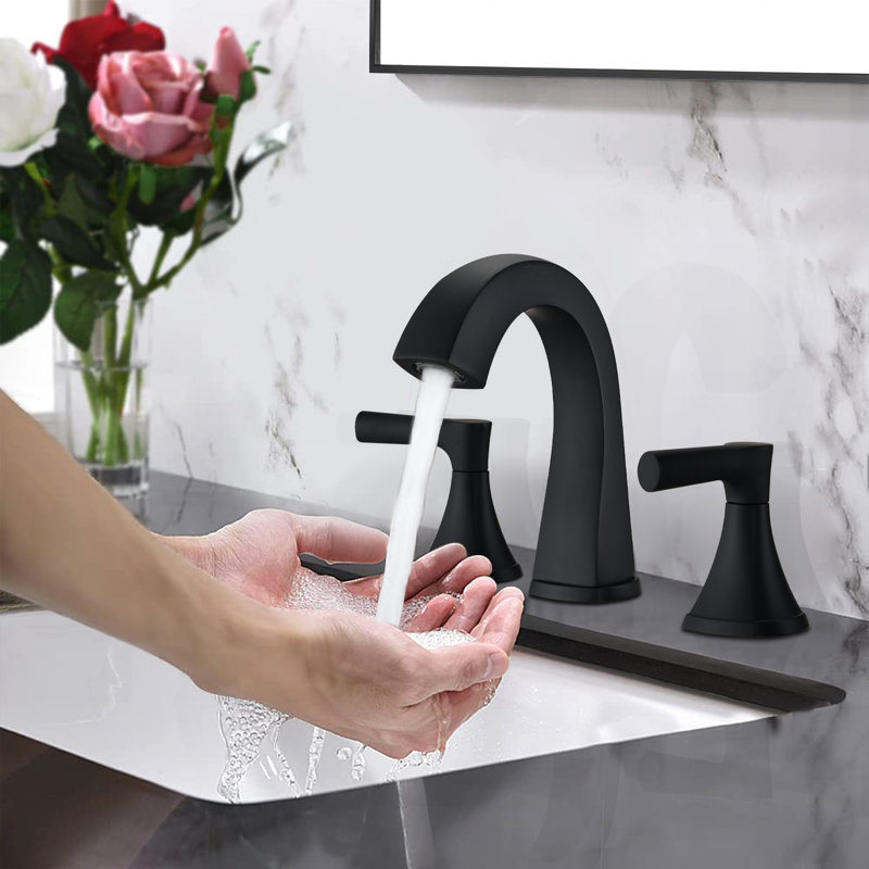 3 Hole Widespread Vanity Sink Faucet - Matte Black Two Handle Bath Tap With Drain, Scratch & Corrosion Finish 2 Bathroom Resistance To Spot Vandalism