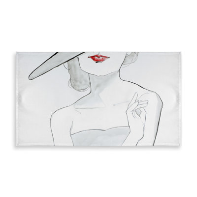 Gray Romantic Tablecloth - Woman with Hat | Indoor/Outdoor Decor