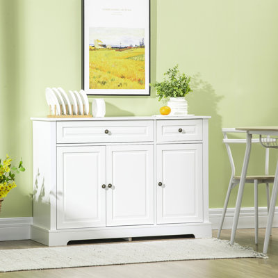 Armoire de cuisine avec 2 tiroirs et tablettes réglables, blanc pour buffet de rangement, étagère moderne