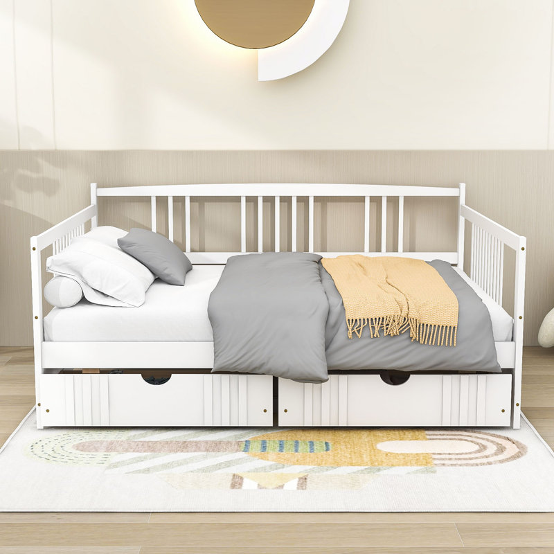 Wooden Daybed with 2 Drawers, Full, White
