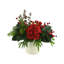 Hydrangea Holiday Arrangement With Pine, Berries And Bows In A Ceramic Pot