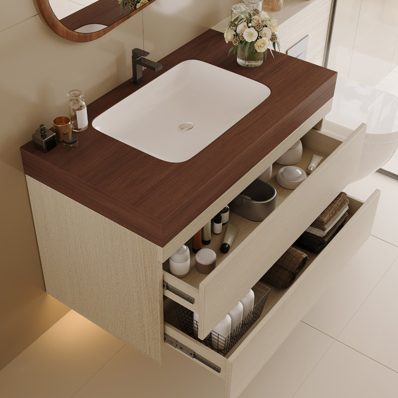 Bathroom Vanity with Top, Wood, Walnut