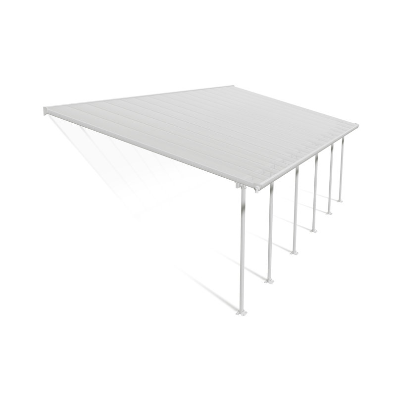 Palram - Canopia Feria 34' W x 13' D Polycarbonate Galvanized Steel Stationary Slope Patio Awning White/Diffused Clear