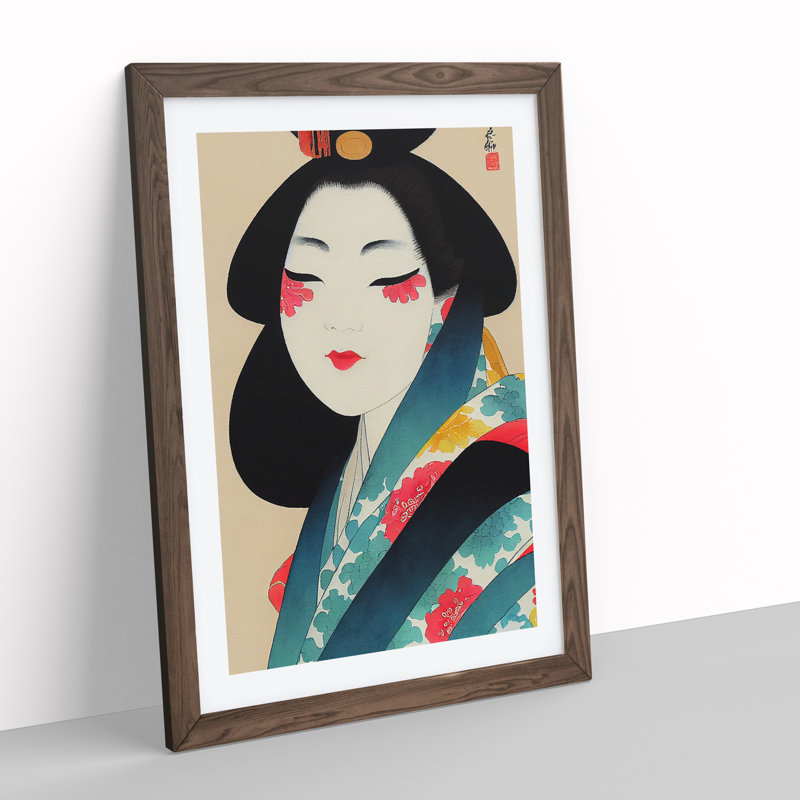 Pretty Geisha - Wall Art, 34cm H x 25cm W, Walnut Framed