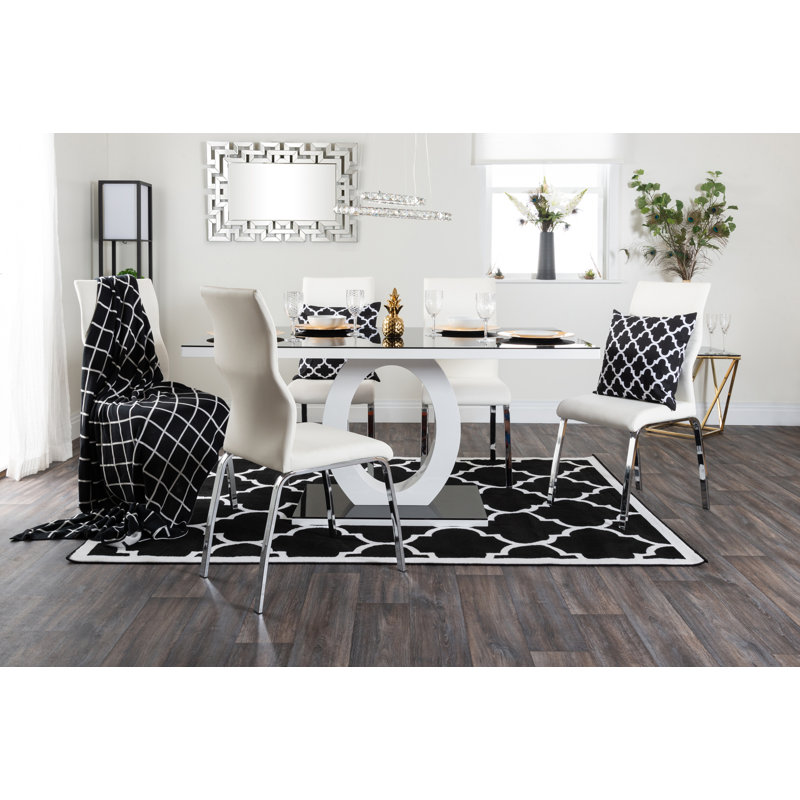 Bekircan High Gloss Halo Dining Table Set & 6 Dining Chairs - Modern Design, White