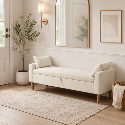 Storage Bench with Armrest and Pillows