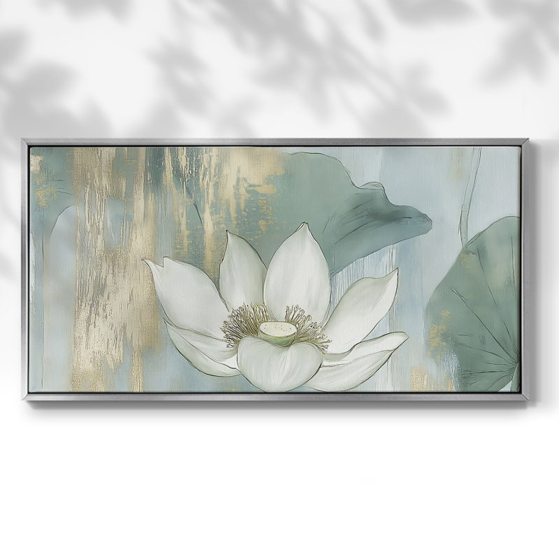 Botanical Series-CCDCLXIV- Toile tendue avec châssis tendue, prête à être accrochée, H 25 po x l 49 po, Argent argent