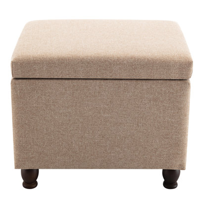 Classic 22" X 18" Storage Ottoman Footstool With Hinged Lid, Upholstered Fabric Ottoman With Wooden Legs For Living Room, Bedroom