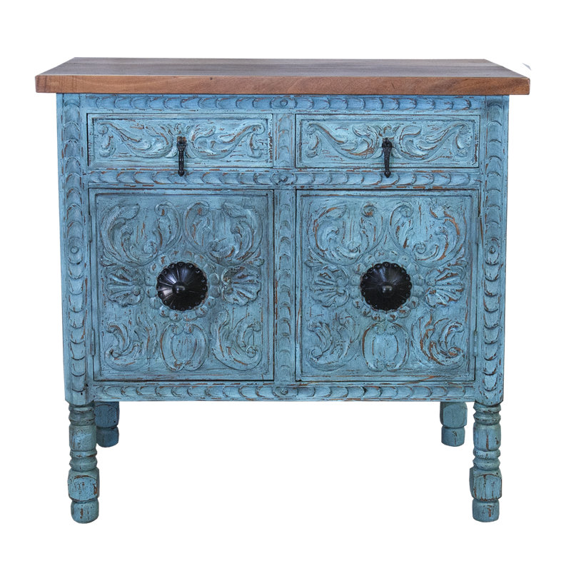 Turquoise Carved Console with Iron Hardware
