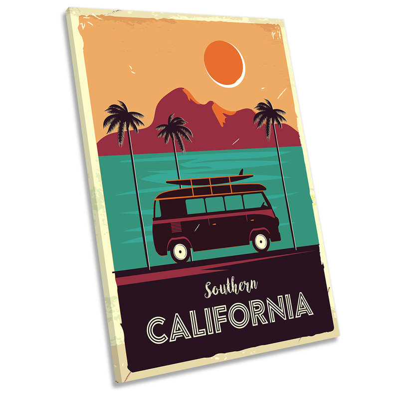 California Camper Van Surfer Picture - Wrapped Canvas Print, 76.2cm H x 50.8cm W x 2cm D