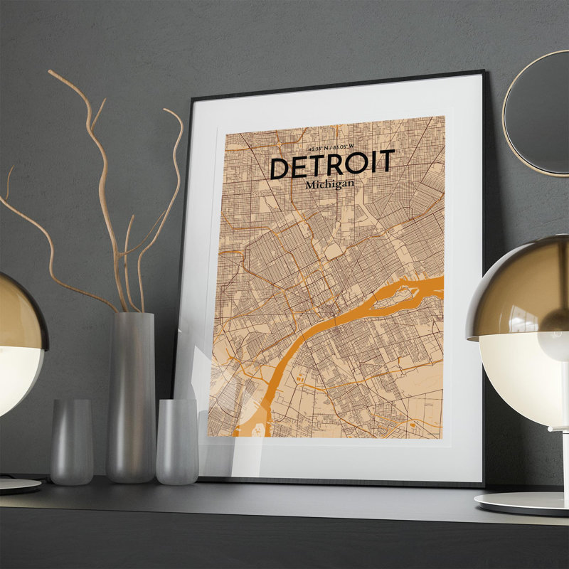 « detroit »-impression d’art graphique sans cadre sur papier, H 27,6 po x l 19,7 po x P 0,05 po