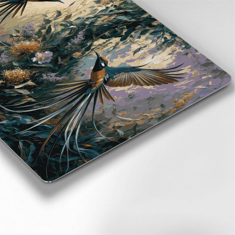 Oiseaux, paradis africain, mouchoir gris, art mural en métal, H 16 po x l 20 po