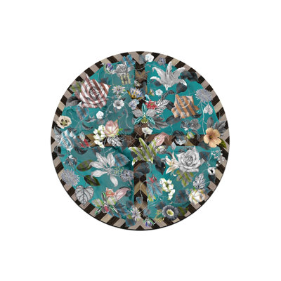 Tapis rond lavable à thème Blue Rose